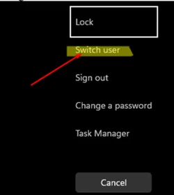Windows Güvenliği ekranından kullanıcı değiştirme