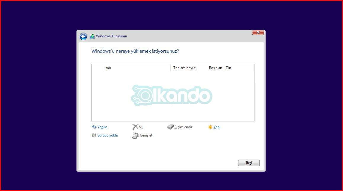 windows kurulum diskler